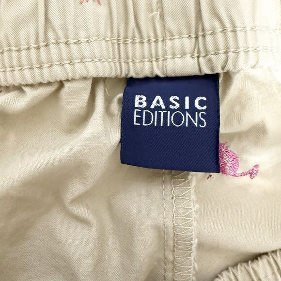 Basic Editions 1X Brown Pink Flamingo Embroidered Cropped Capri Pants Cotton - Picture 6 of 11